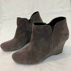 Born Faylan Suede Wedge Ankle Booties Grey Size 8.5